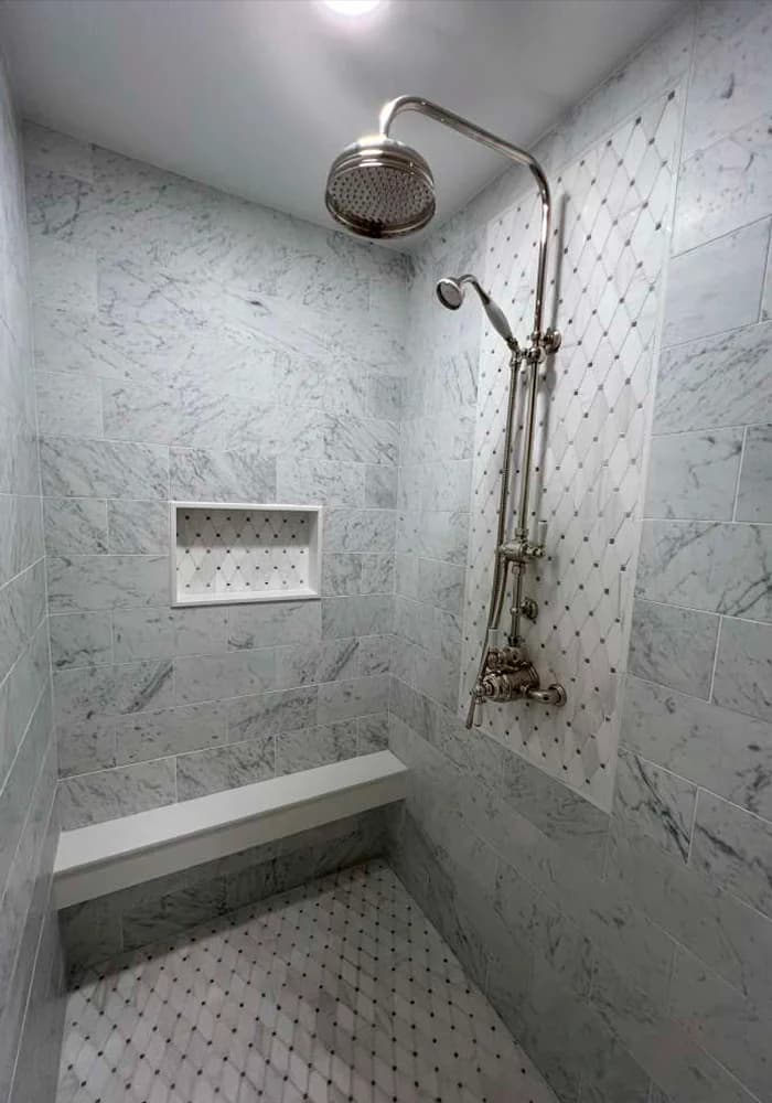 Tiled shower and fixtures